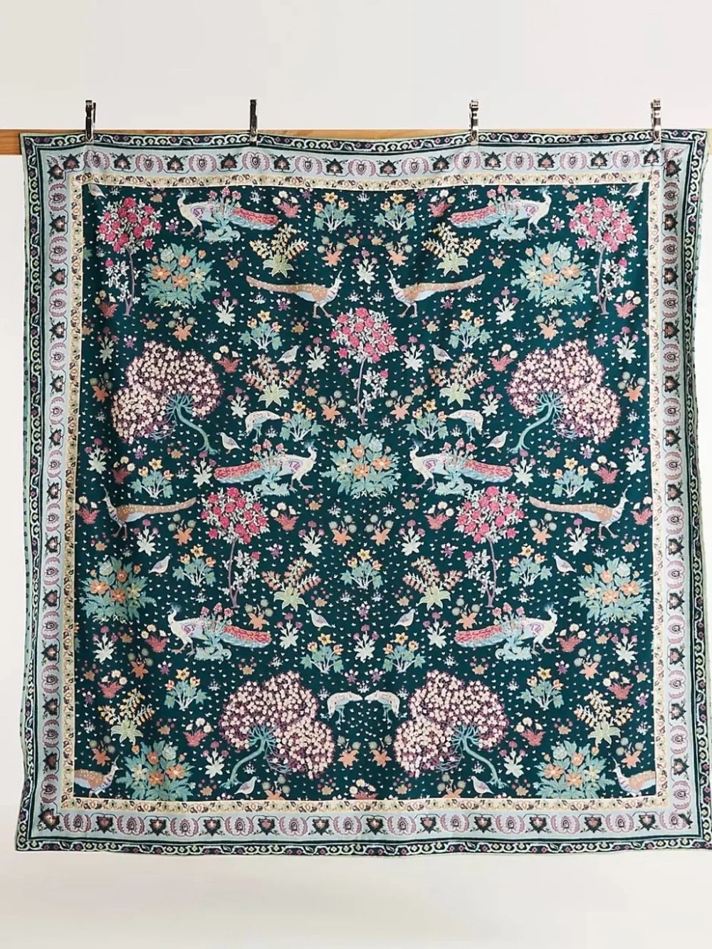 Anthropologie Darby Teal and Pink Floral Duvet Cover